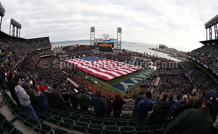 122912 Kraft SA-014.JPG - Dec 29, 2012; San Francisco, CA, USA; The national anthem before the 2012 Kraft Fighting Hunger Bowl at AT&T Park.
